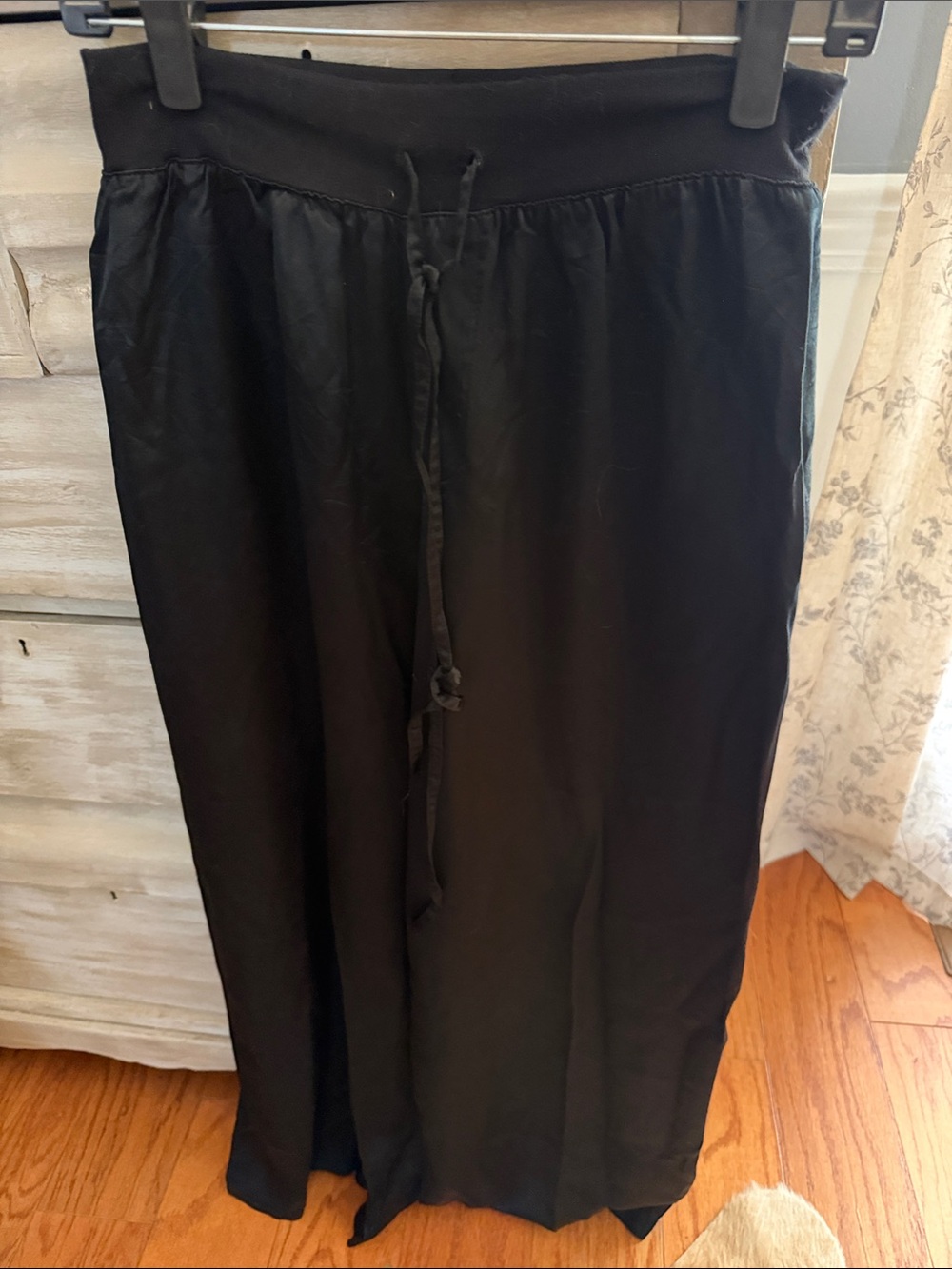 Women’s PJ Harlow Black Wide-Leg Satin Drawstring Pajamma Bottoms